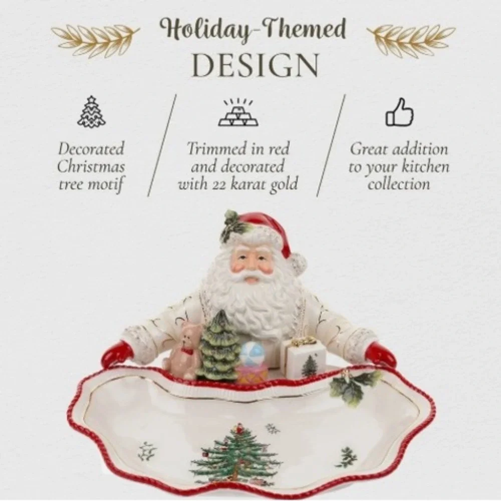 Spode Christmas Tree Figural Santa Candy Dish Serving Platter‎ Holiday Party
